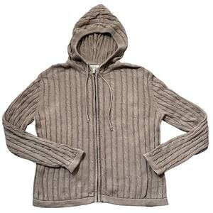 Cabela’s Cozy Cable Knit Zip-Up Hoodie Sweater 100% Cotton Tan L